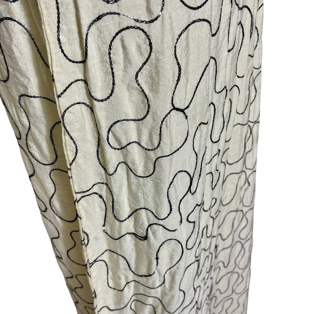 Vintage 70s Kaftan Maxi Dress Cream Black Geometric Embroidered Size Small - Picture 12 of 13